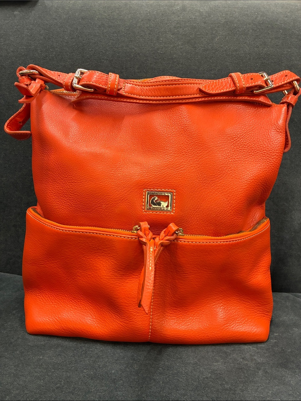Dooney & Bourke Bright Orange Pebbled Leather Shoulder Bag